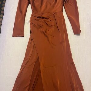 Azazie Long Sleeve Rust formal dress